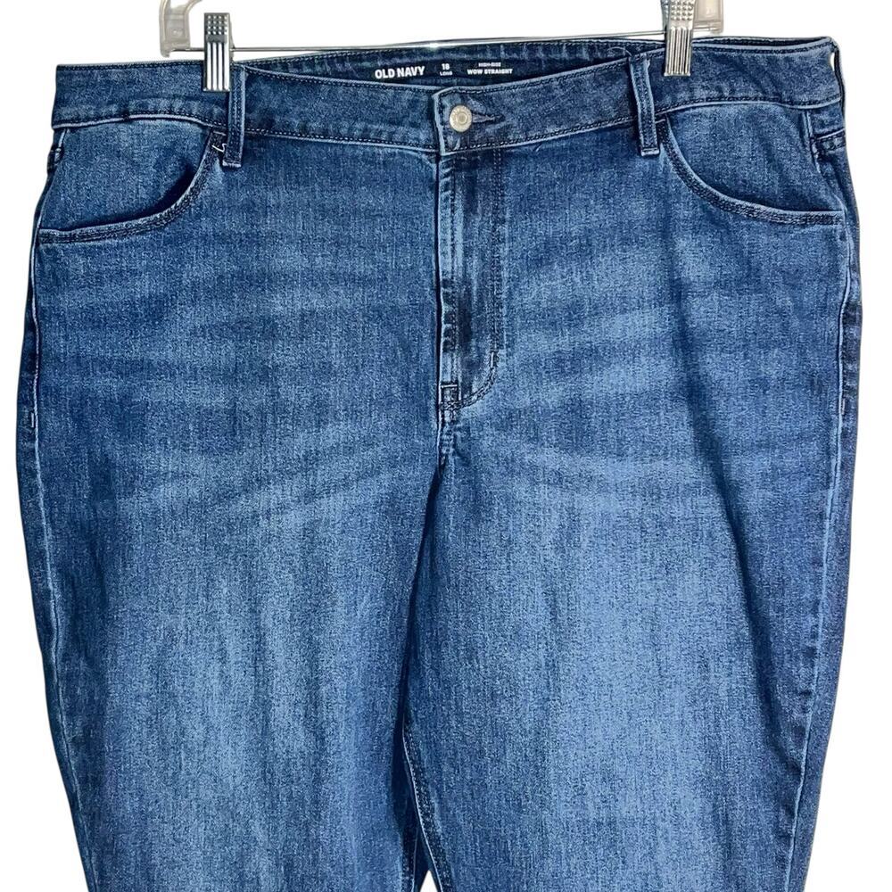 Old Navy Wow Straight High Rise Jeans Sz 18 Long Blue Stretch Denim Classic Fit - Picture 2 of 7